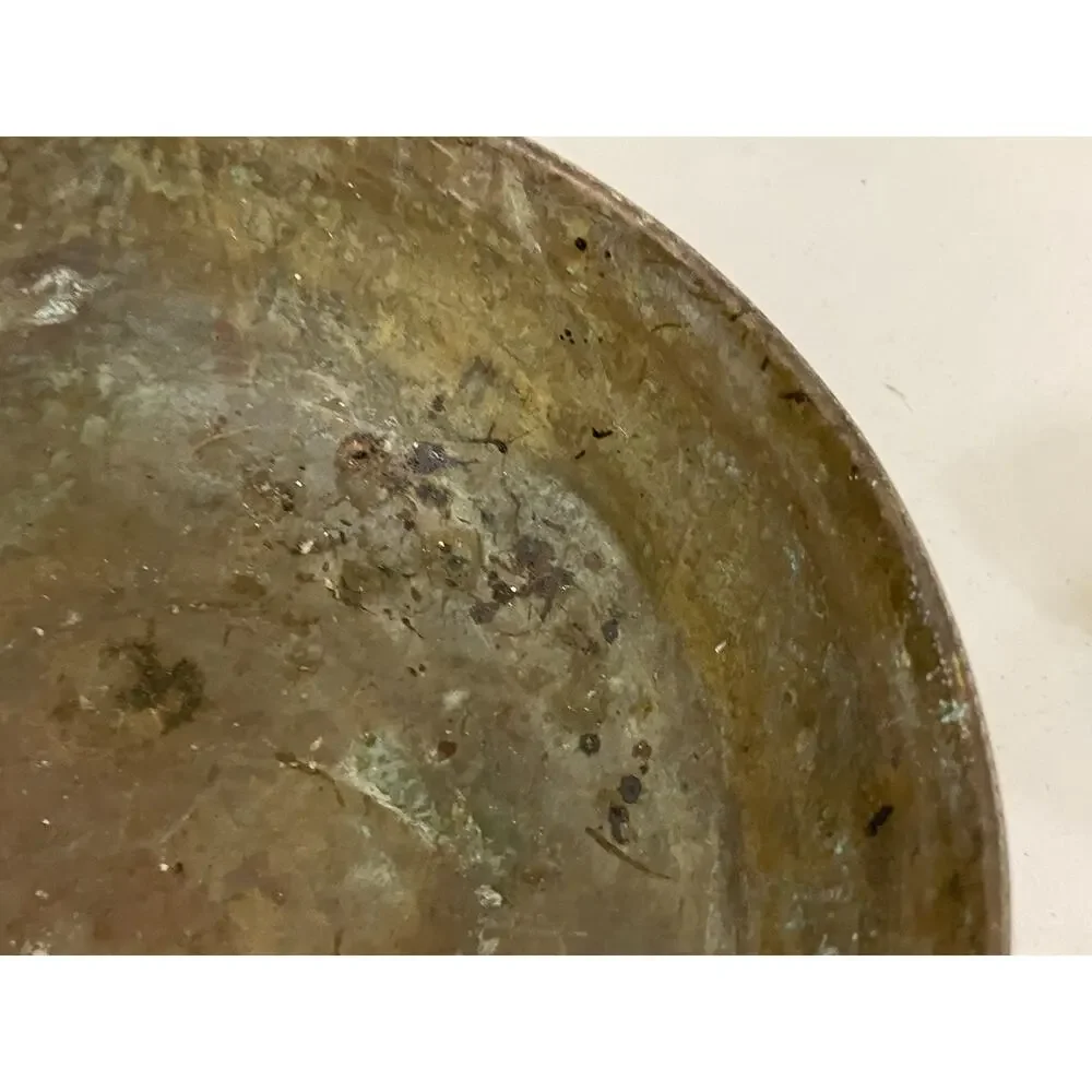 Old Antique/Vintage Middle Eastern Copper Etched Footed Bowl Lion Head Ring
